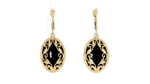 Black Onyx Drop Earrings in 14kt Yellow Gold