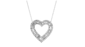 1.00 ct. t.w. Baguette and Round Diamond Heart Pendant Necklace in Sterling Silver