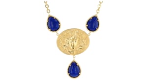 Italian Tagliamonte Lapis and Cameo-Style Medusa Necklace in 18kt Gold Over Sterling