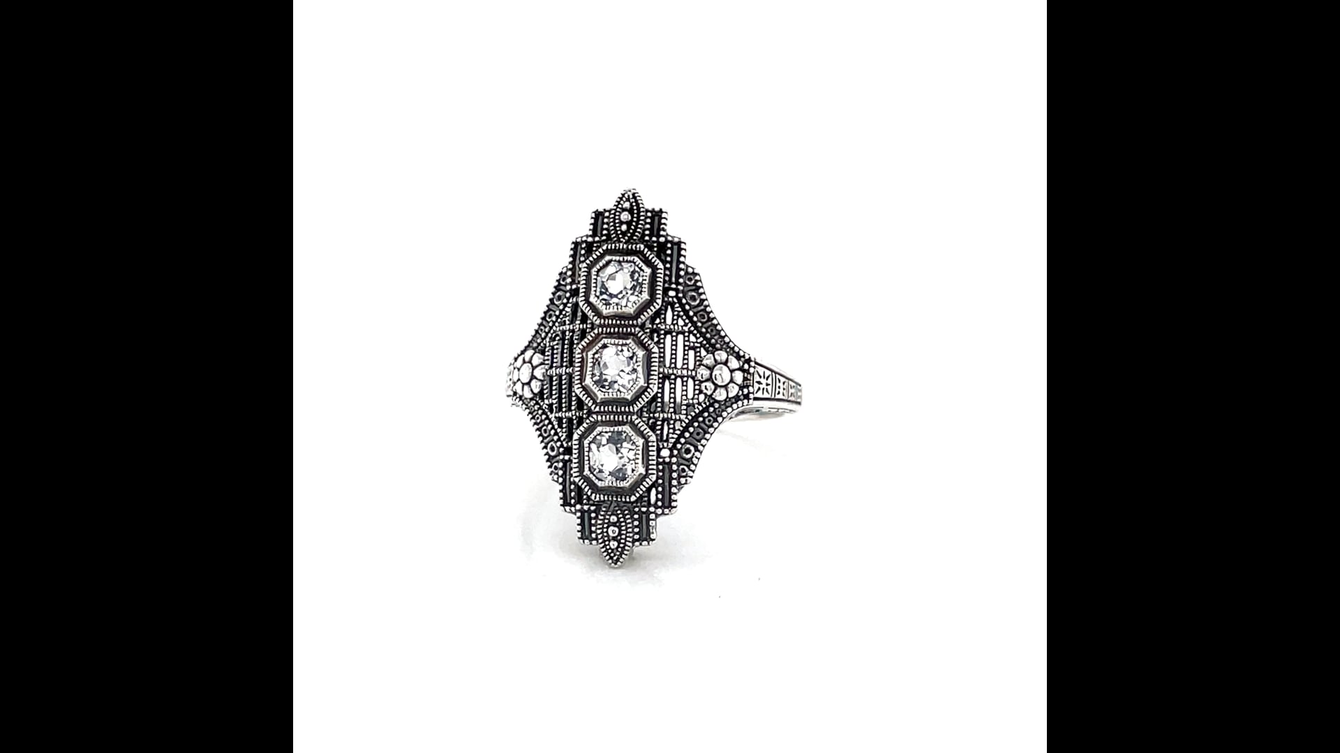 Bague Art Déco En Argent Massif Avec Topaze Mystique - Style Filigrane - Neuf Sans Boîte
