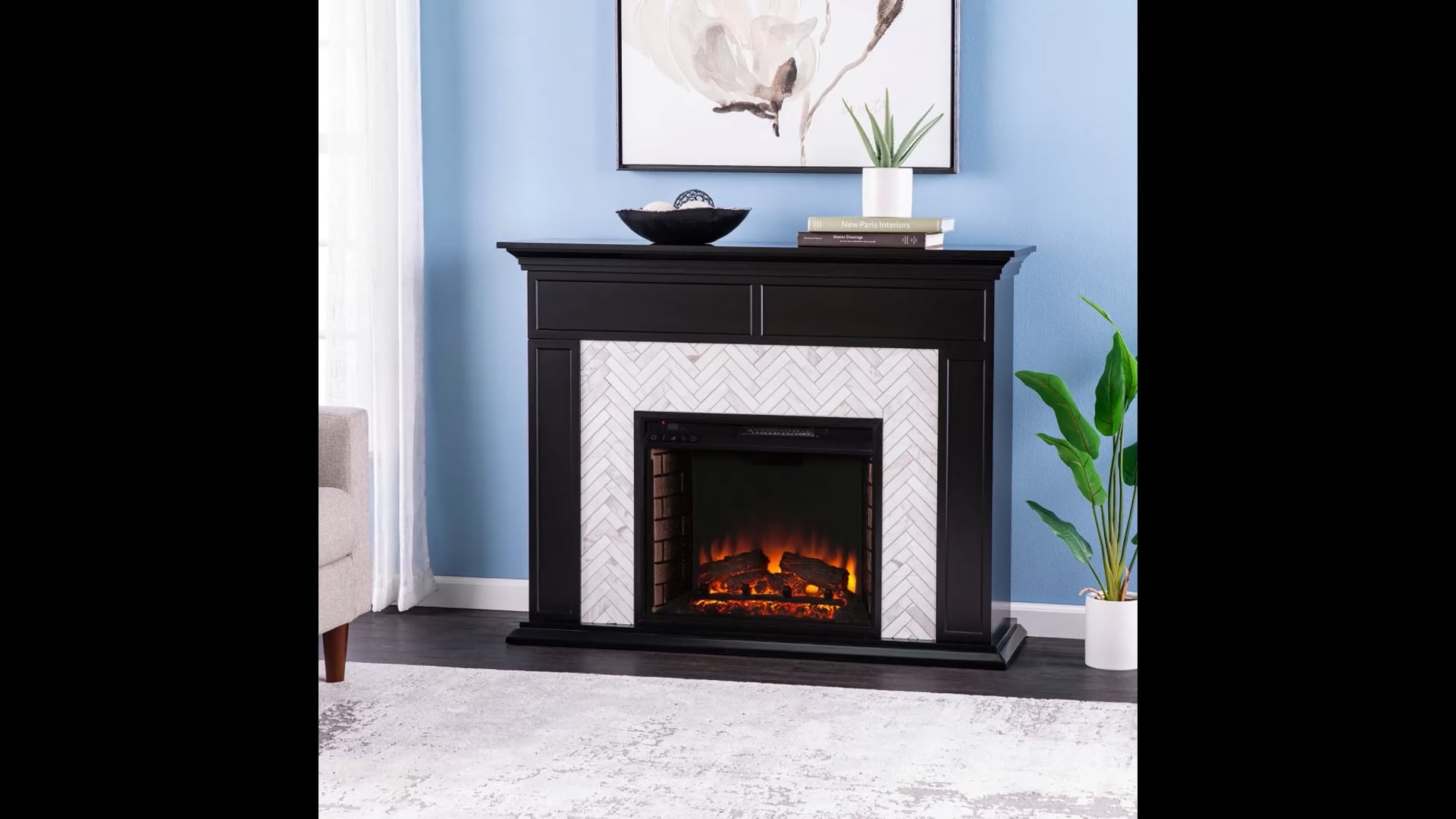 Torron Marble Tiled Electric Fireplace - Black