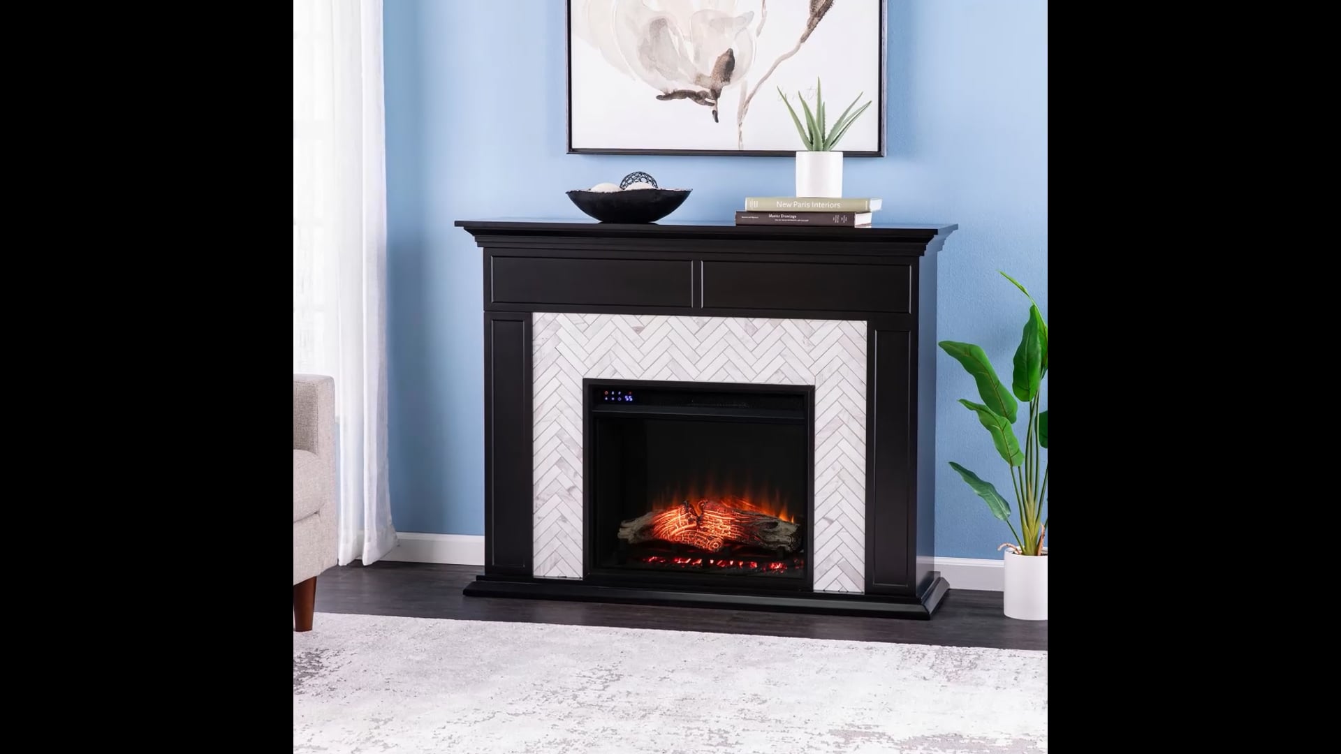 Torron Marble Tiled Touch Screen Electric Fireplace - Black