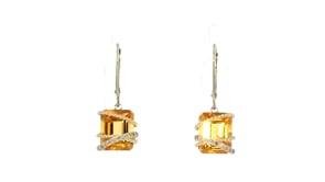 6.25 ct. t.w. Citrine and .12 ct. t.w. Diamond Drop Earrings in 14kt Yellow Gold