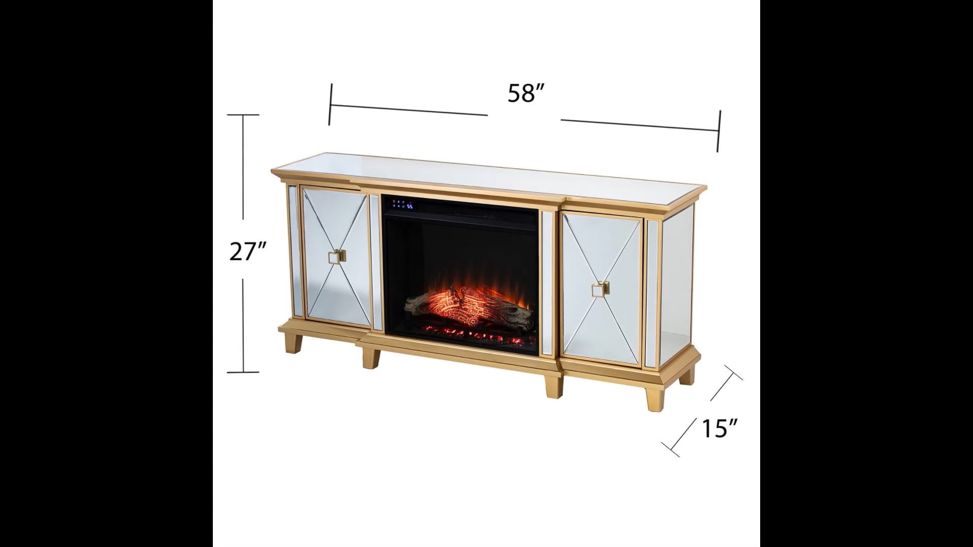 Tinturn Mirrored Touch Screen Electric Fireplace Gold Contemporary