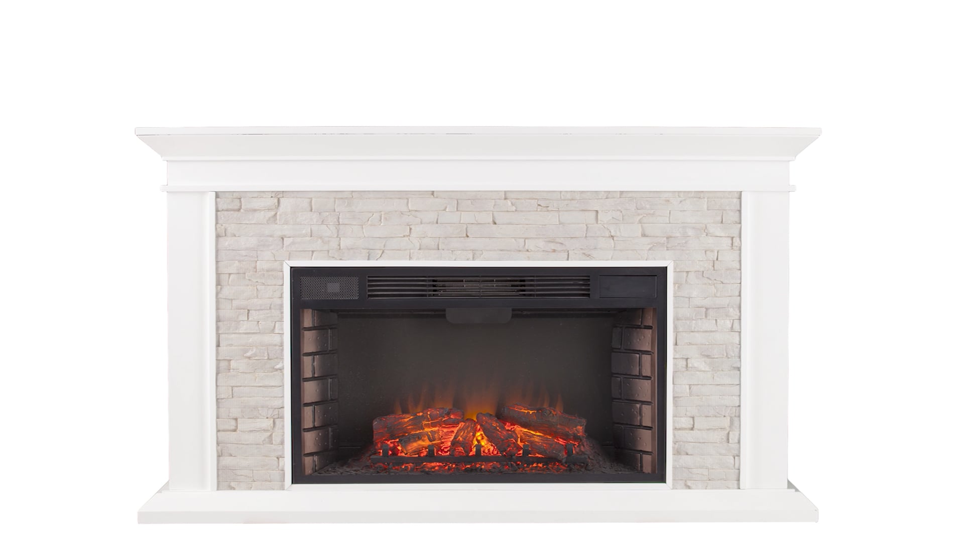 Springfield Faux Stacked Stone Electric Fireplace, White - Transitional ...