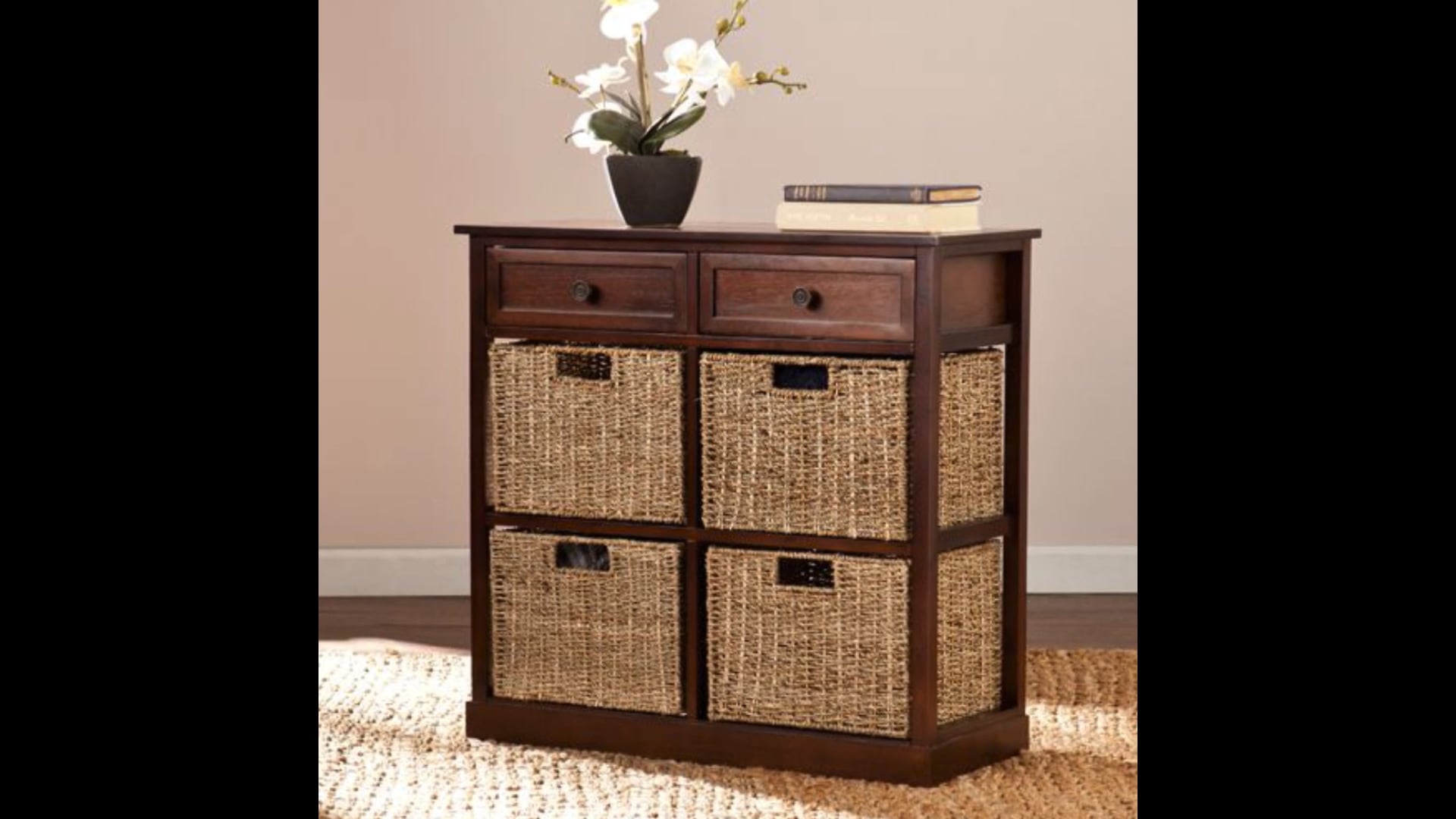 Sofia 2Basket Storage Shelf, Mahogany, 4Basket Chest Beach Style