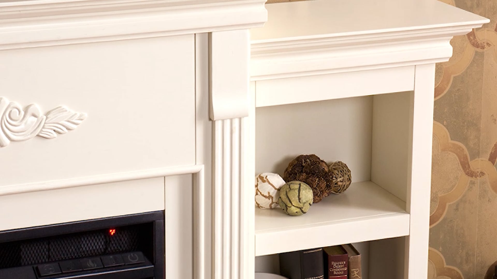 Canterbury Electric Fireplace With Bookcases, Ivory