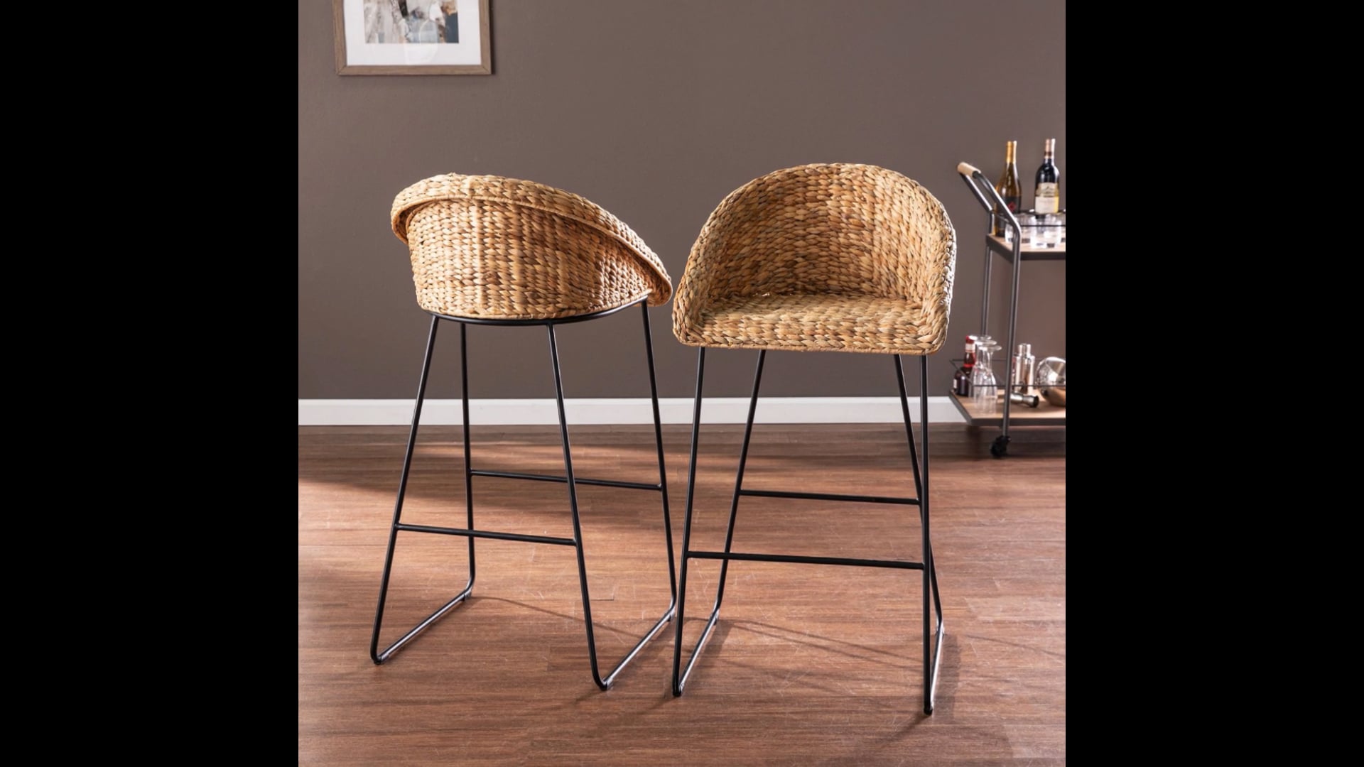 Fairford Water Hyacinth Bar Stools, Set of 2 Beach Style Bar Stools