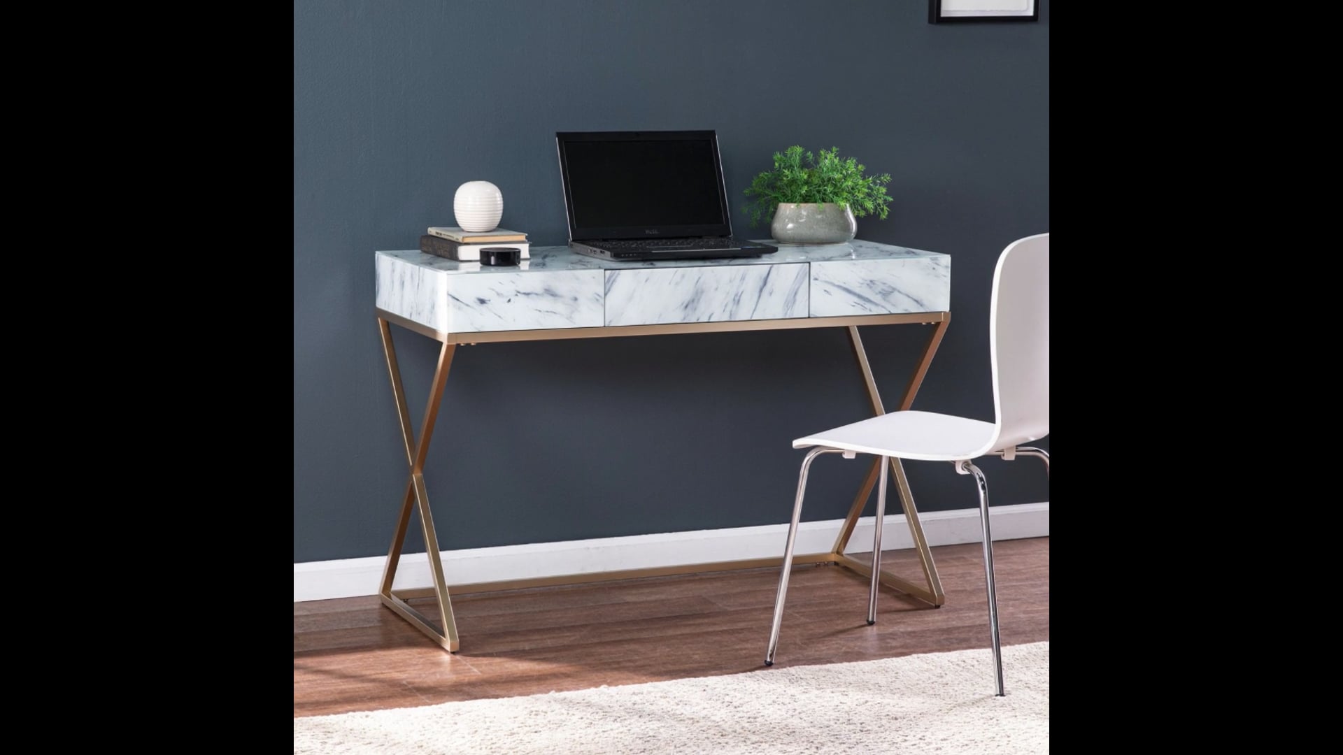 Henley Faux Marble Writing Desk With Storage Contemporary Desks And