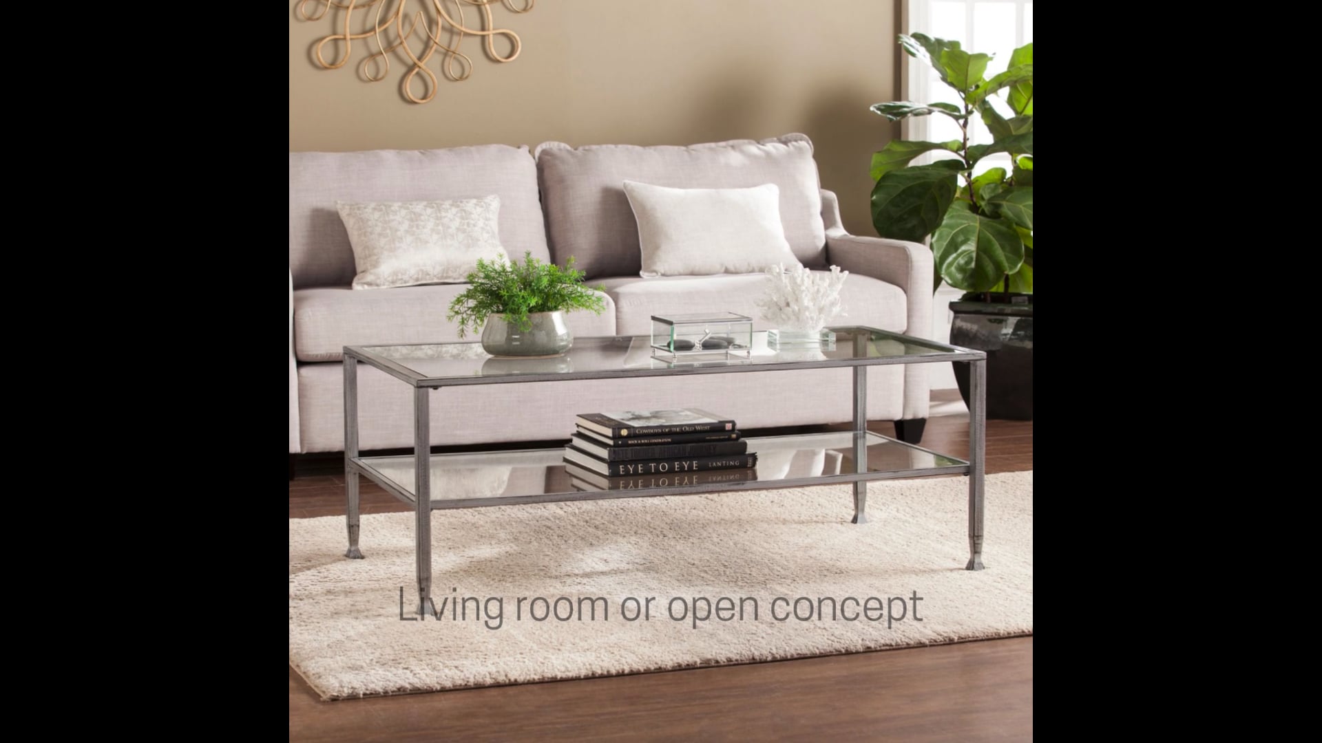 Symon Metal/Glass Rectangular Open Shelf Cocktail Table Transitional