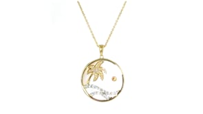 Mother-of-Pearl and 2.80 ct. t.w. Swiss Blue Topaz Paradise Pendant Necklace in 18kt Gold Over Sterling with Orange Sapphire and