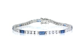3.70 ct. t.w. CZ and 3.20 ct. t.w. Simulated Sapphire Tennis Bracelet in Sterling Silver