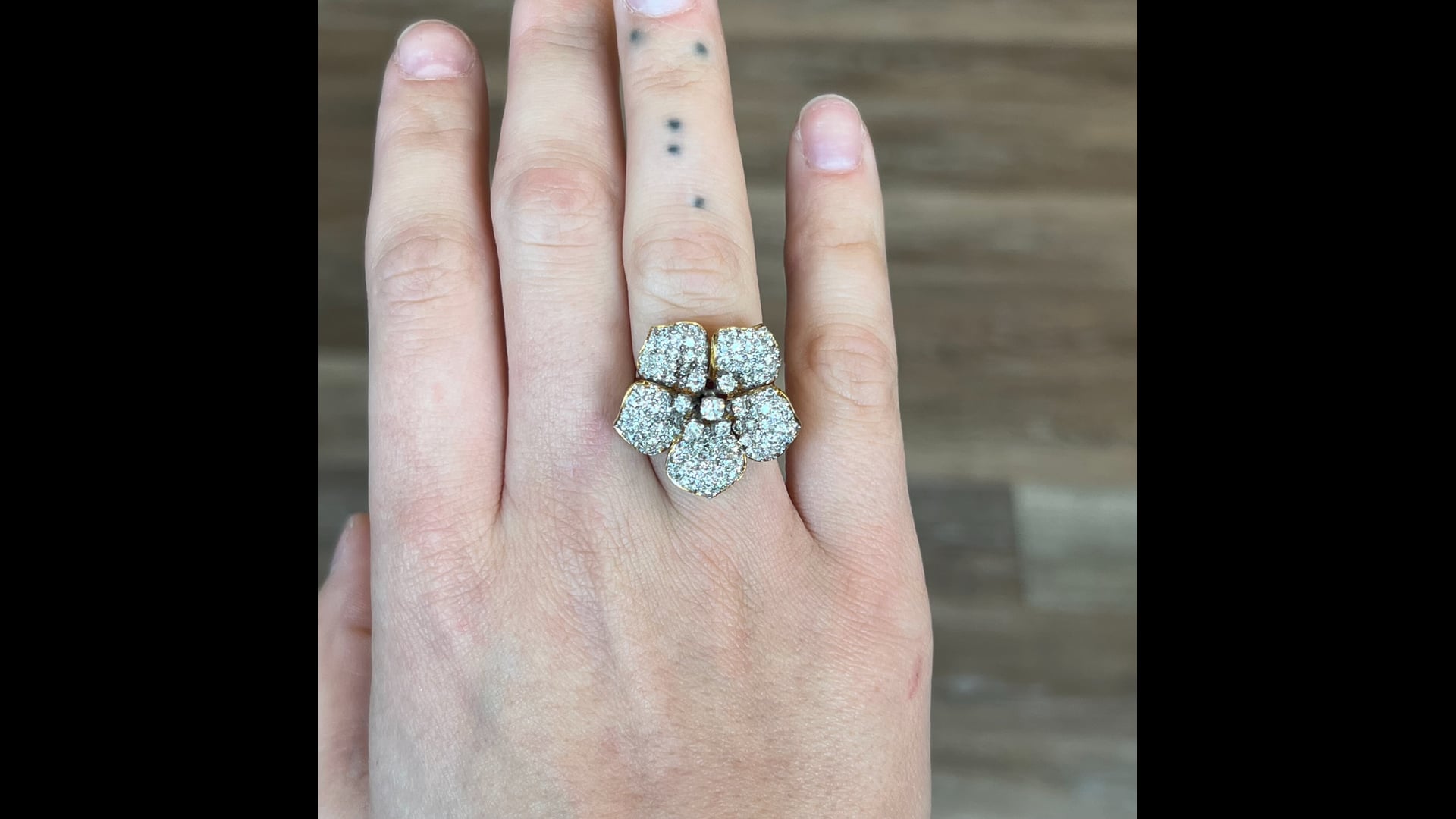 925 Sterling Silver Plated18K Gold Inlaid Zirconia Flower