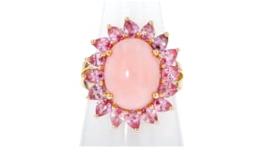 Pink Opal and 2.80 ct. t.w. Pink Sapphire Ring in 14kt Yellow Gold