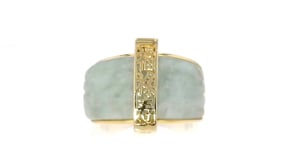 Jade Fortune, Prosperity, Longevity Ring with 18kt Gold Over Sterling