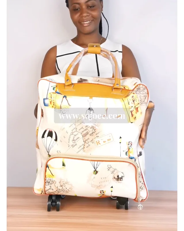 Female fashion print Travel Luggage With 2 Wheels - Beige