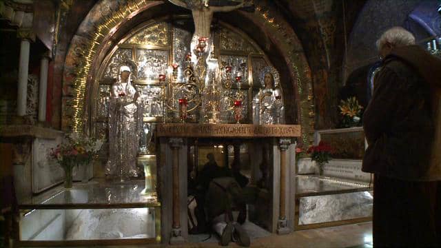 The spot of the Crucifixion inside of the Church of the Holy Sepulchre ...