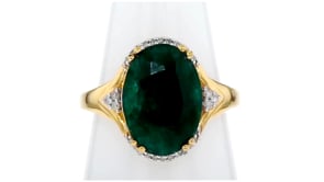 4.80 Carat Emerald Ring with Diamond Accents in 18kt Gold Over Sterling
