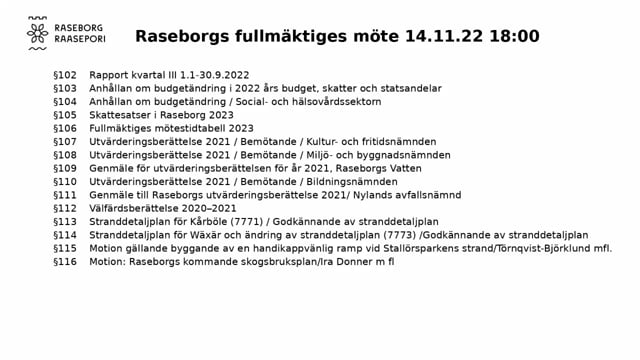 Raseborgs fullmäktige 14.11.2022