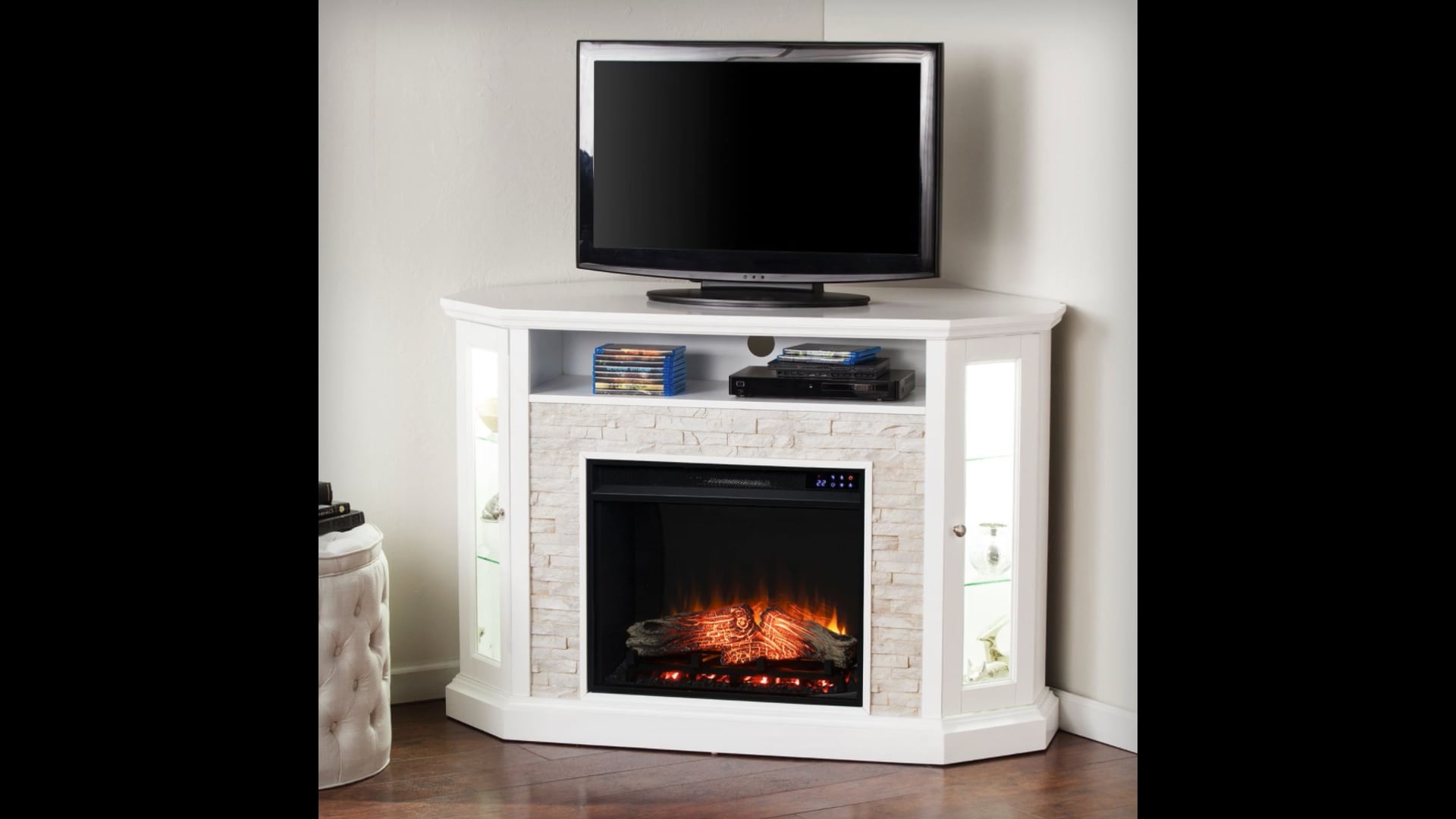Inman Corner Convertible Electric Fireplace With Storage