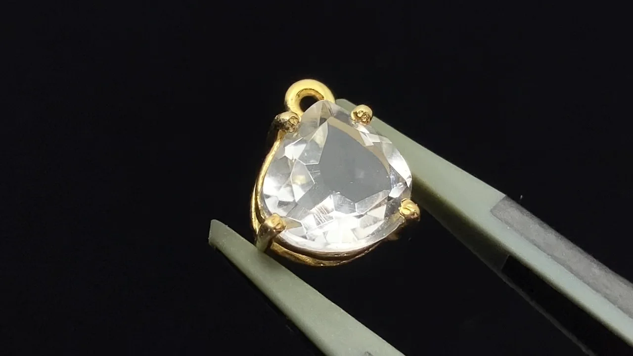 クリスタル 枠留めマロンファセットカット8×8mm 18KGP 1個｜天然石