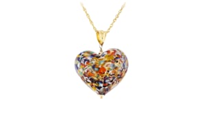 Italian Murano Glass Heart Pendant Necklace in 18kt Gold Over Sterling