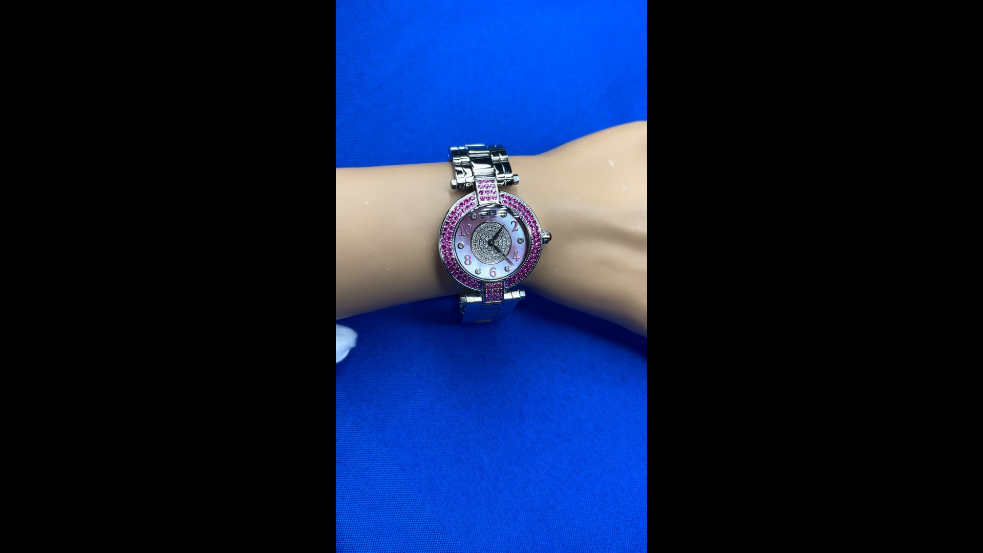 Pink Sapphire Diamond 1.90 Tcw Unisex Luxury Watch 28MM Swiss Made Stainless Steel Cocktail Watch with Pink  main image 3