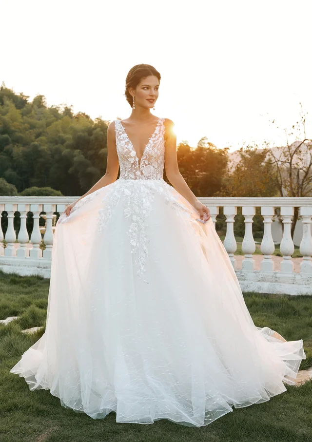 A line princess v neck hot sale wedding dress