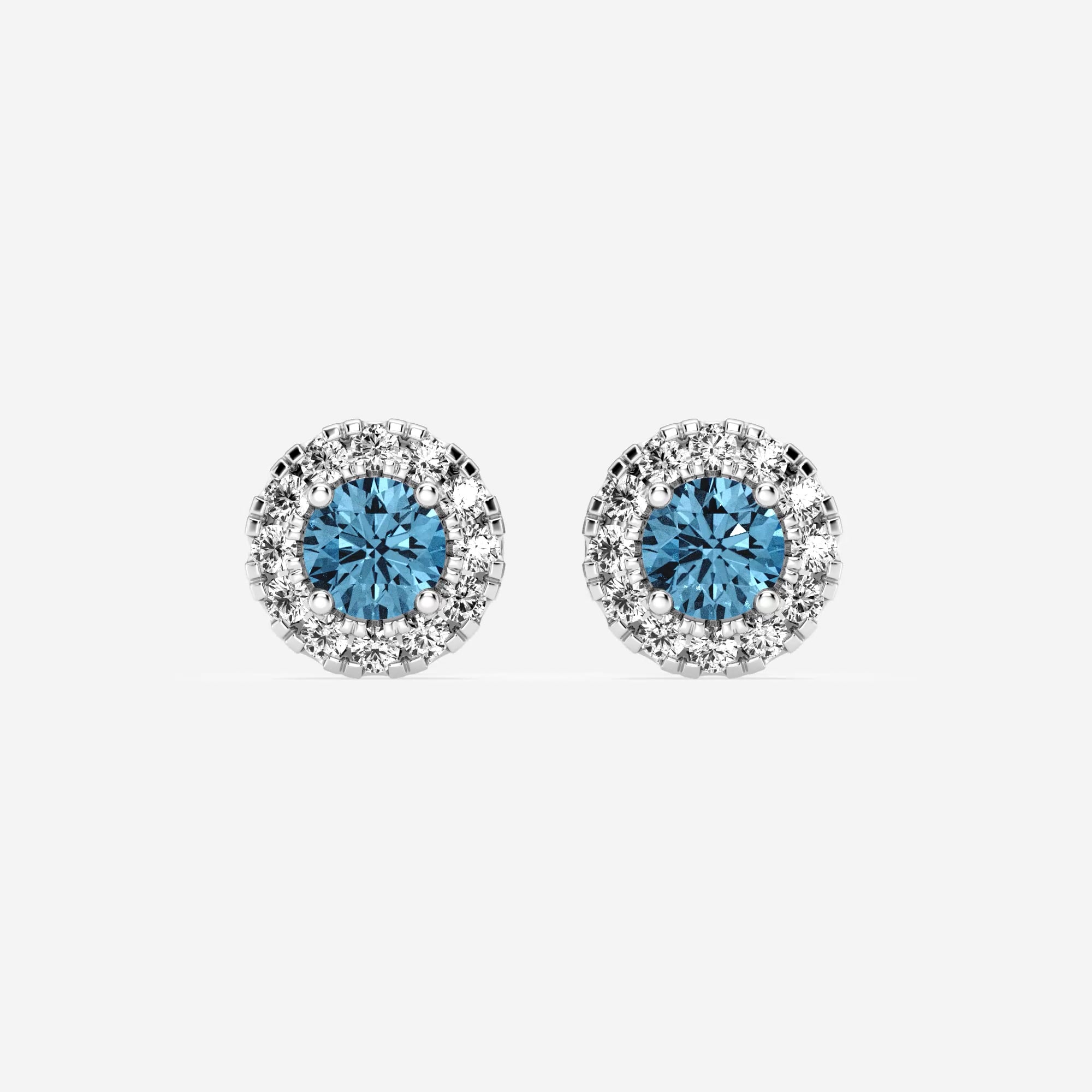 product video for 1 ctw Round Lab Grown Diamond Fancy Blue Halo Stud Earrings
