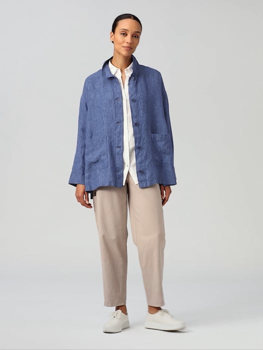 Washed Organic Linen Delave Stand Collar Jacket | EILEEN FISHER