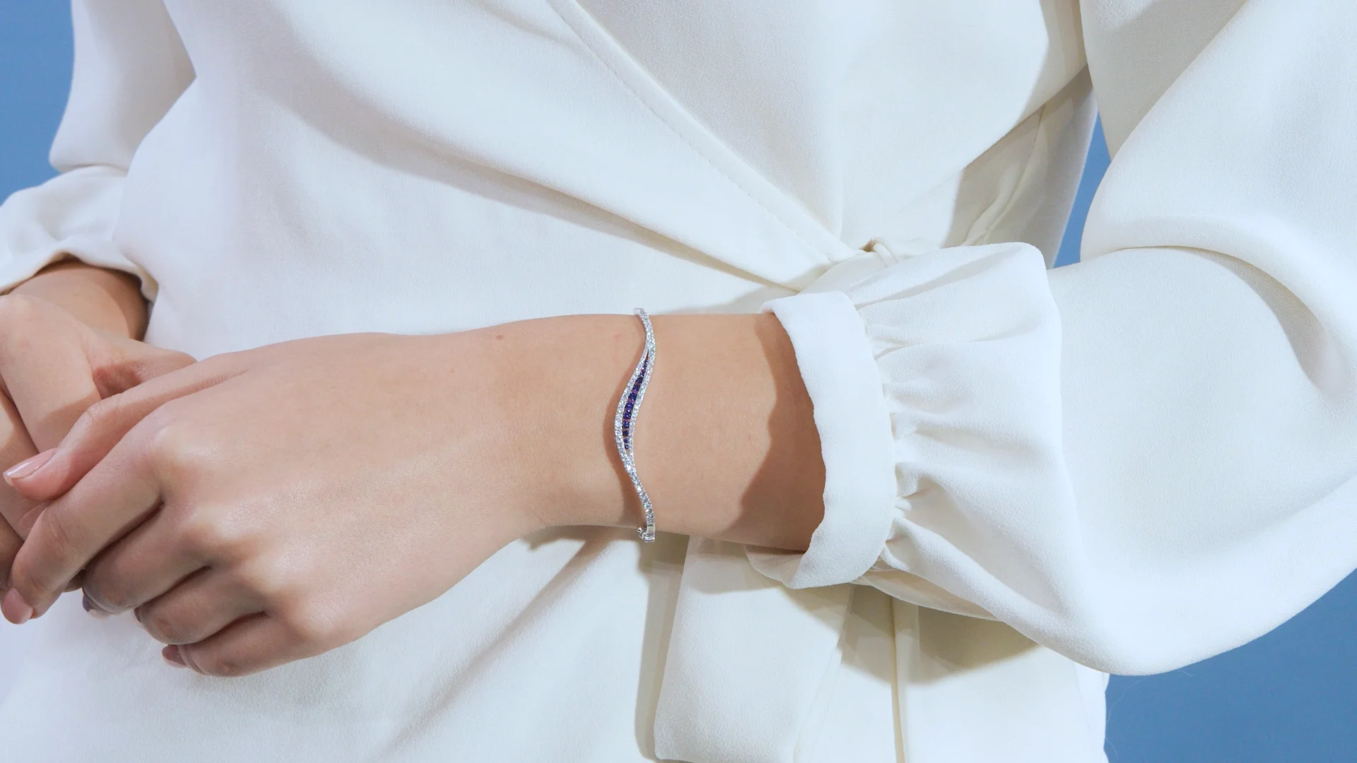 Sapphire Accented Feather Bangle Bracelet Sapphire Accented Feather Bangle Bracelet