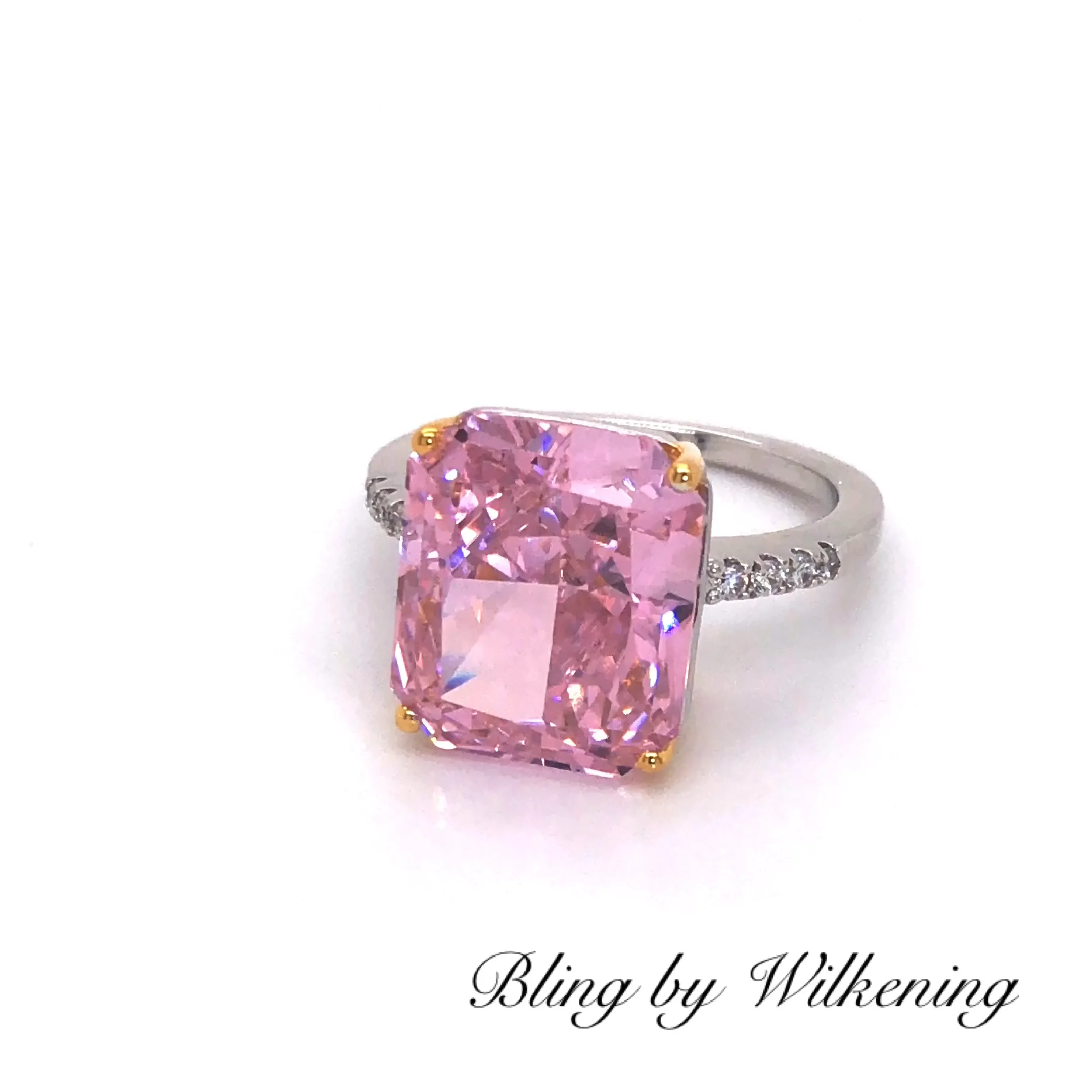 KAGEROU / Light Pink・Matte Silver rim JT Pink Kunzite Rhodium Over Sterling Silver Ring 3.28ctw