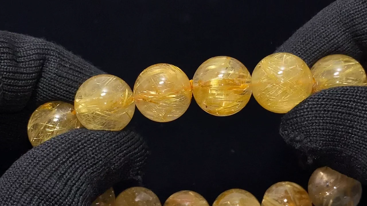 ルチルクォーツ　ＡＡＡ　１４mm 動画】【1点もの】ルチルクォーツAAA- ラウンド14mm 1連(ブレス) NO