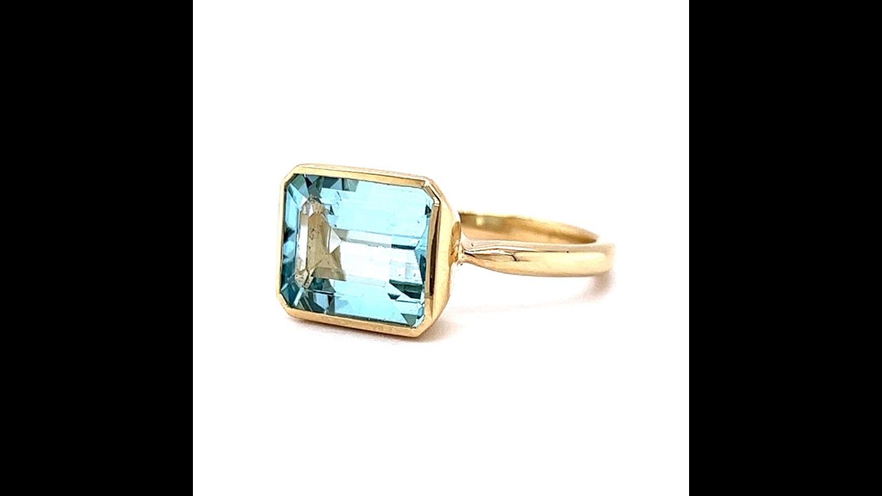 Classic Bezel Set Aquamarine Cocktail Ring in 14k Yellow