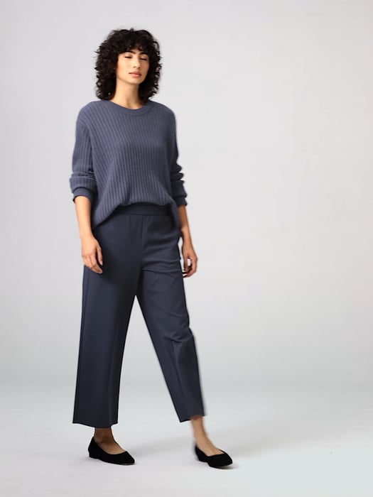 Cotton Blend Ponte Wide-Leg Pant