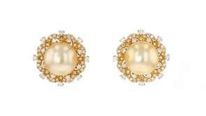 10-10.5mm Golden Cultured South Sea Pearl and .80 ct. t.w. Diamond Earrings in 18kt Yellow Gold