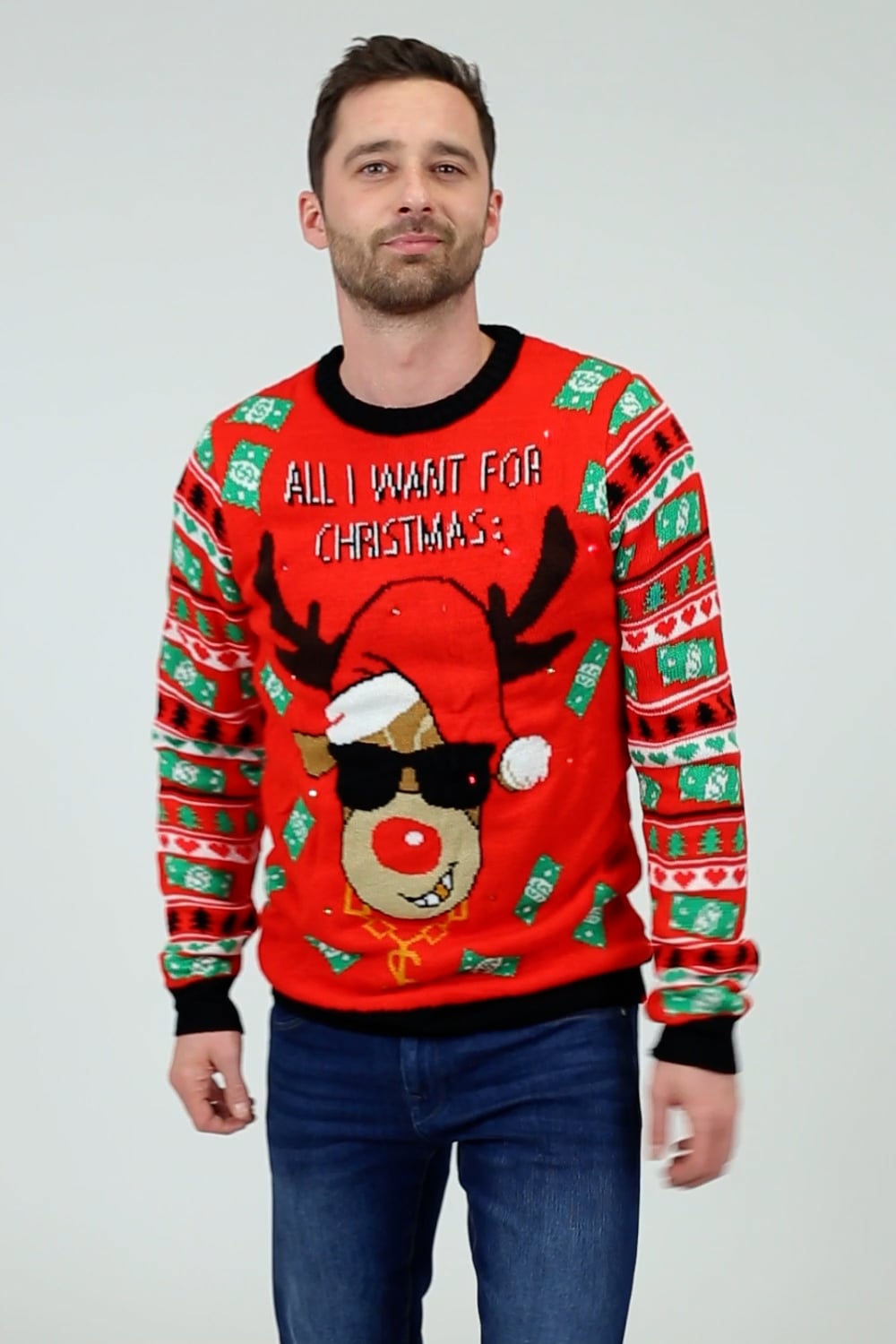 Herren Weihnachtspullover mit Rentier Motiv & LED Licht 000166999003 Combo B_999_61 Reindeer