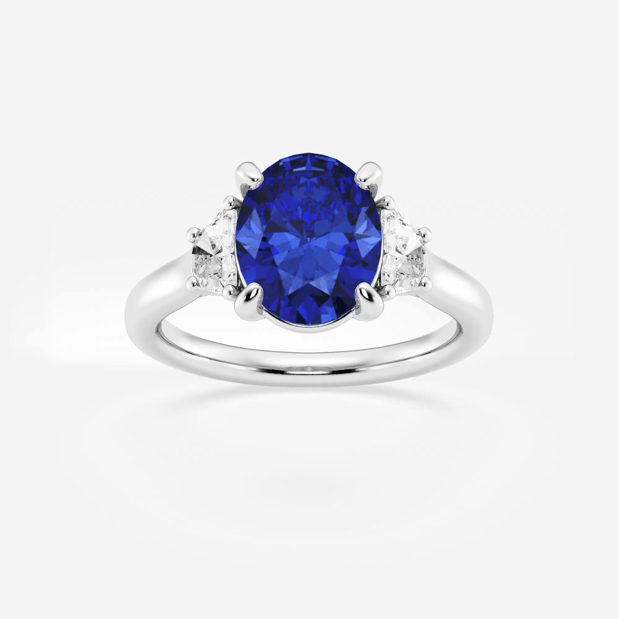 product video for 10x8mm ctw Oval Cut Created Sapphire and 1/2 ctw Lab Grown Diamond Three-Stone Engagement Ring