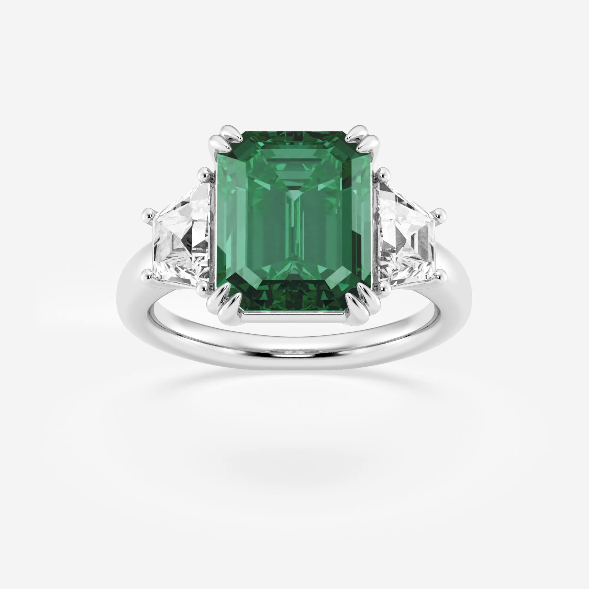 product video for 11x9mm Created Emerald and 1 ctw Lab Grown Diamond Three-Stone Engagement Ring
