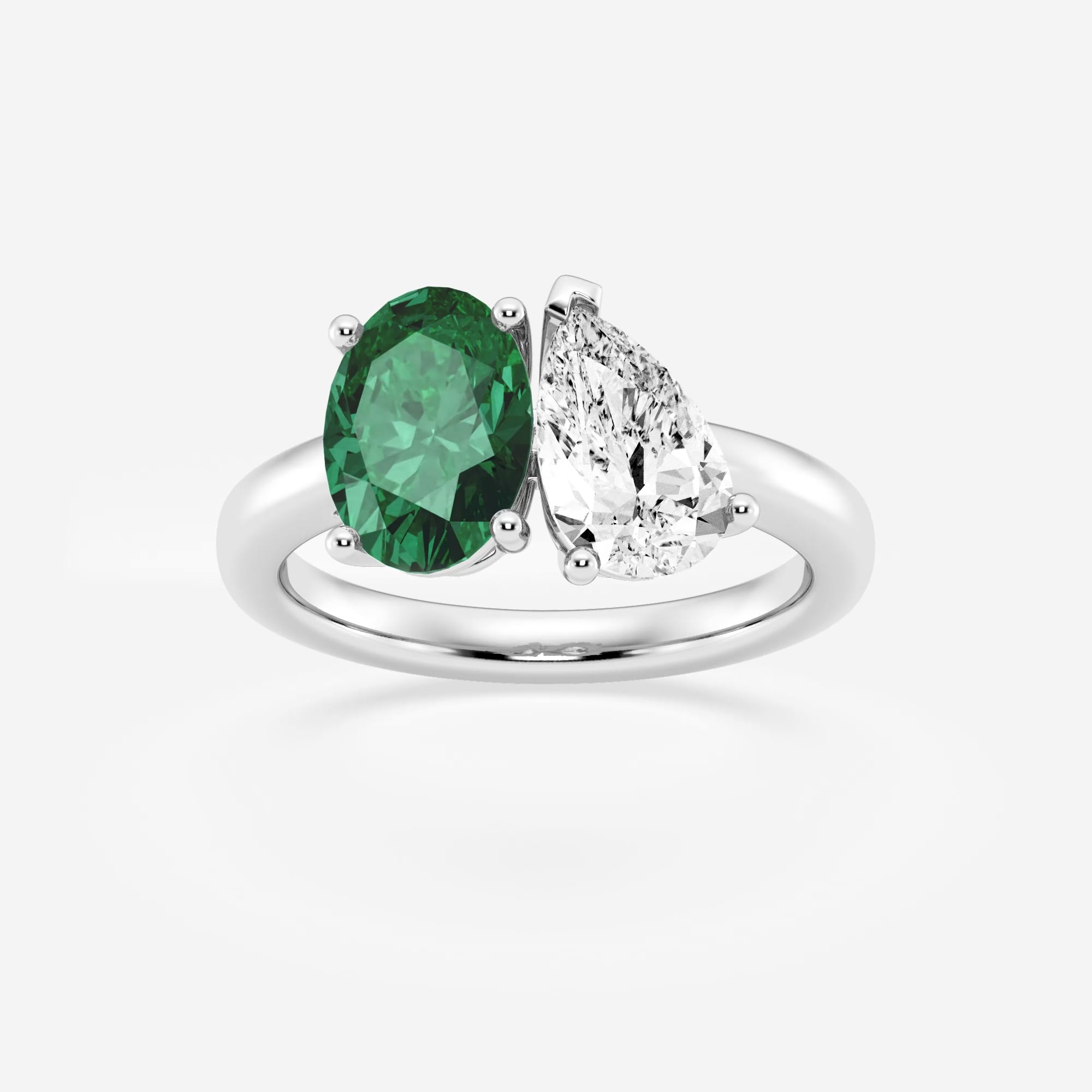 product video for 9x7mm Oval Cut Created Emerald and 1 1/2 ctw Pear Cut Lab Grown Diamond Two Stone Engagement Ring