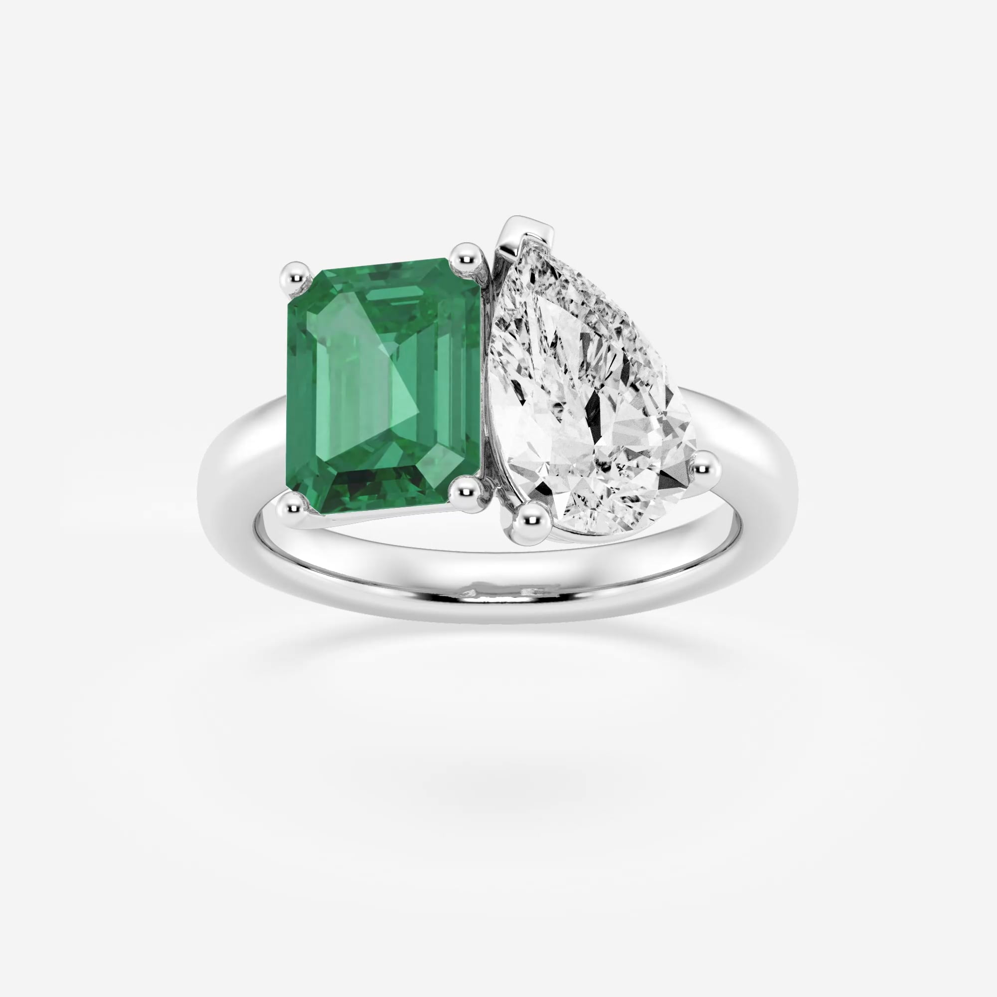 product video for 9x7mm Created Emerald and 2 3/8 Pear Cut Lab Grown Diamond Two Stone Engagement Ring