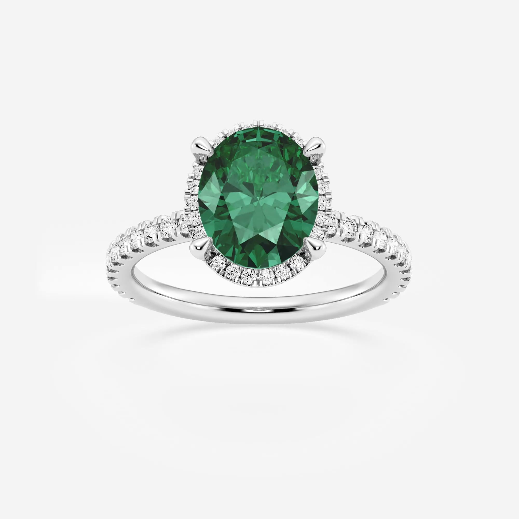 product video for 10x8mm Oval Cut Created Emerald and 2/5 ctw Lab Grown Diamond Halo Engagement Ring