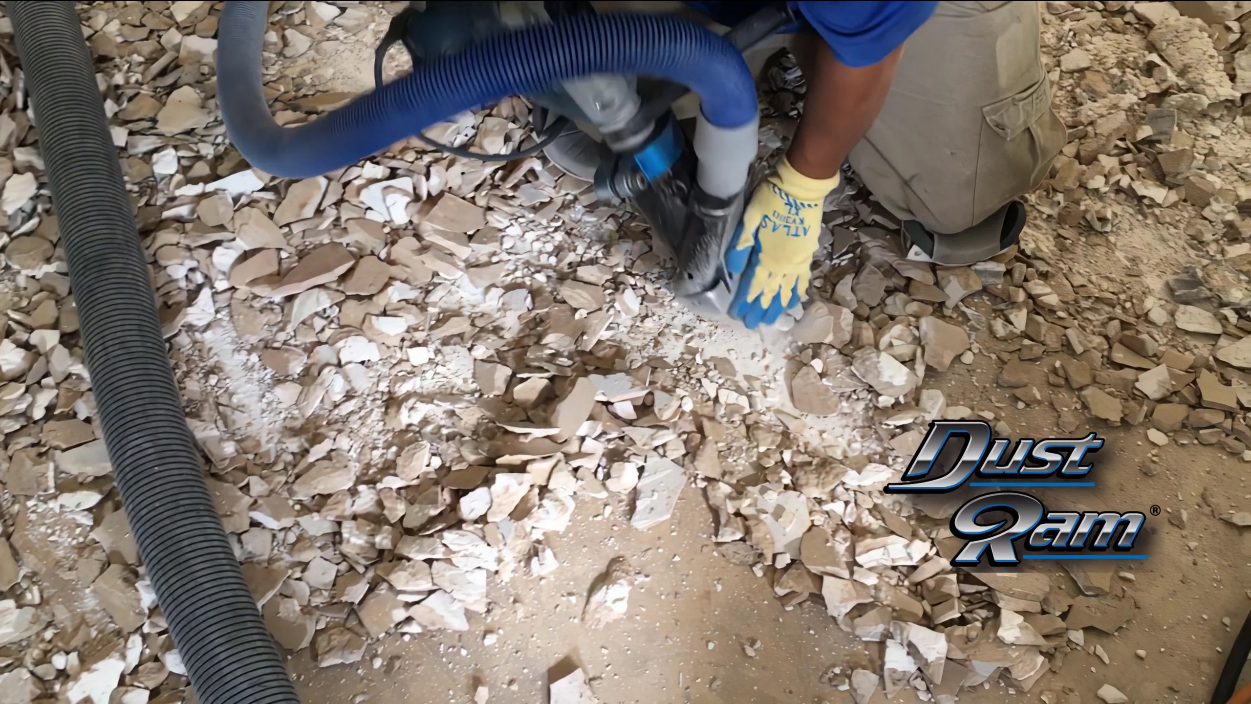 DustRam Dust Free Travertine Tile and Thinset Removal on