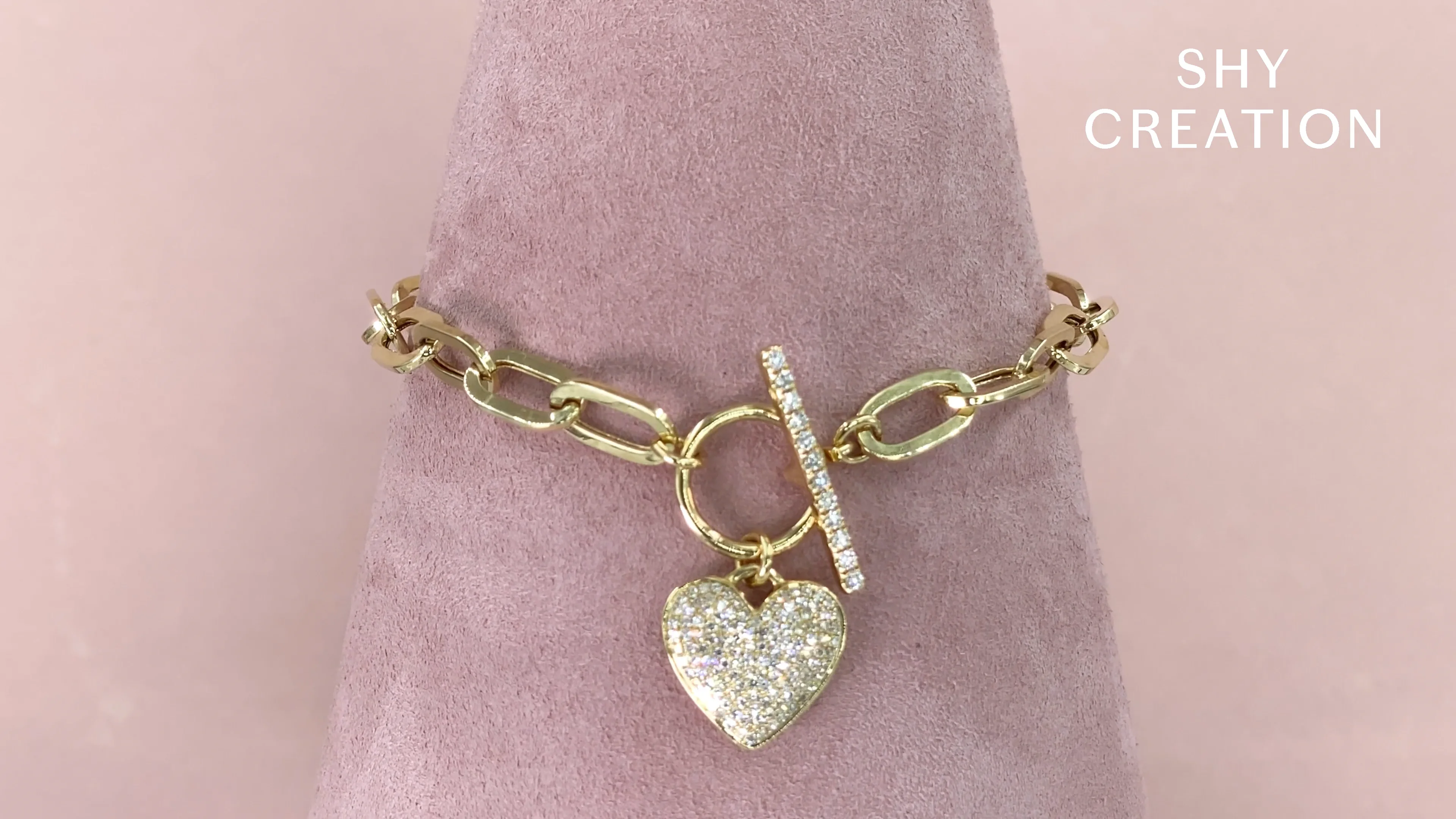 0.41CT DIAMOND PAPER CLIP LINK PAVE HEART BRACELET – Shy Creation