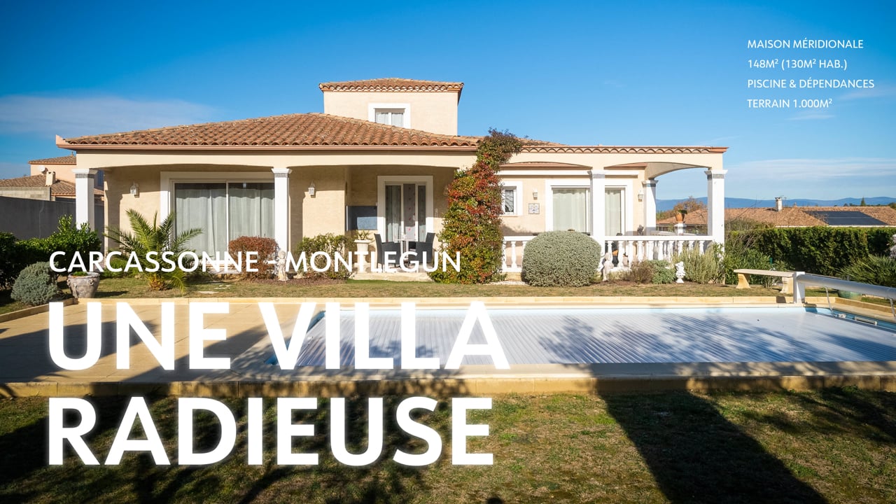CARCASSONNE - MONTLEGUN Villa T4  148m² (130m² hab.) avec piscine, garage, et terrain 1.000m²