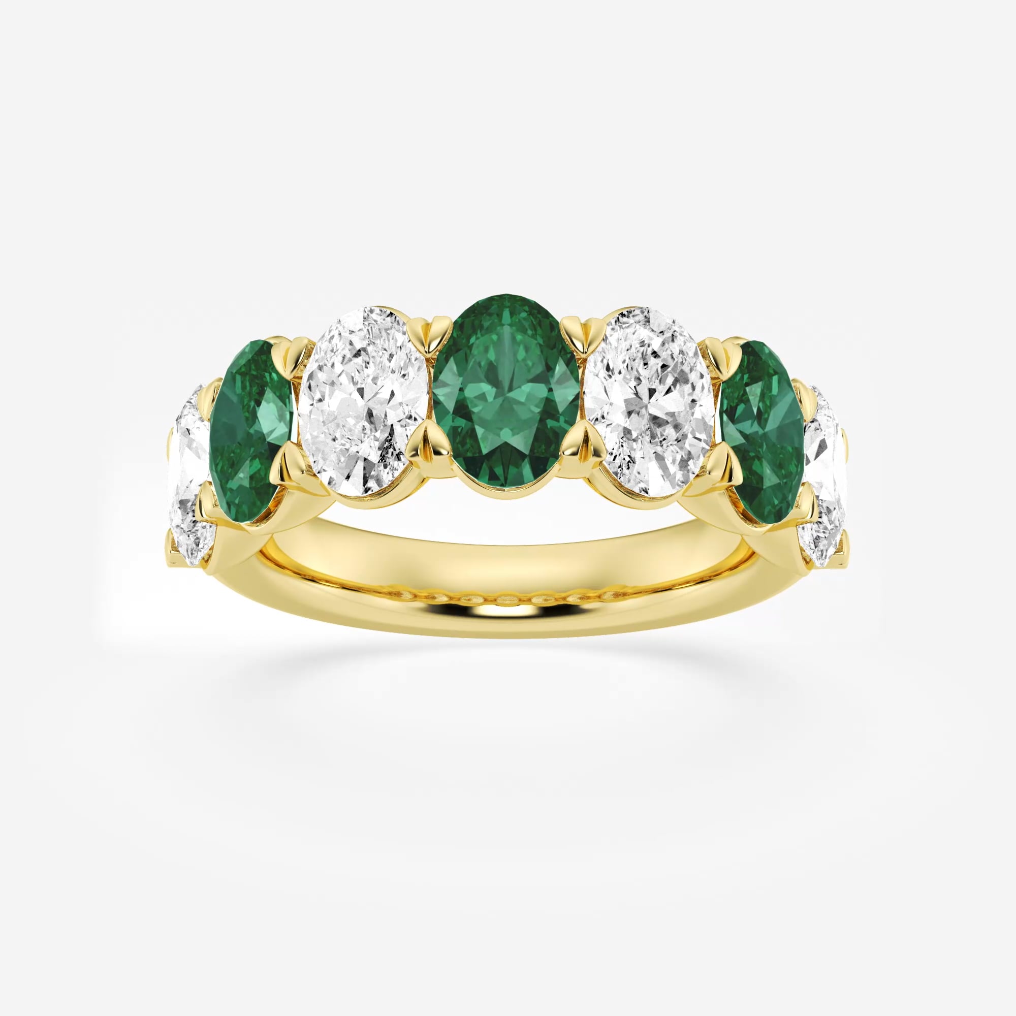 product video for 7.0x4.9 mm Oval Cut Created Emerald and 2 7/8 ctw Oval Lab Grown Diamond Anniversary Band