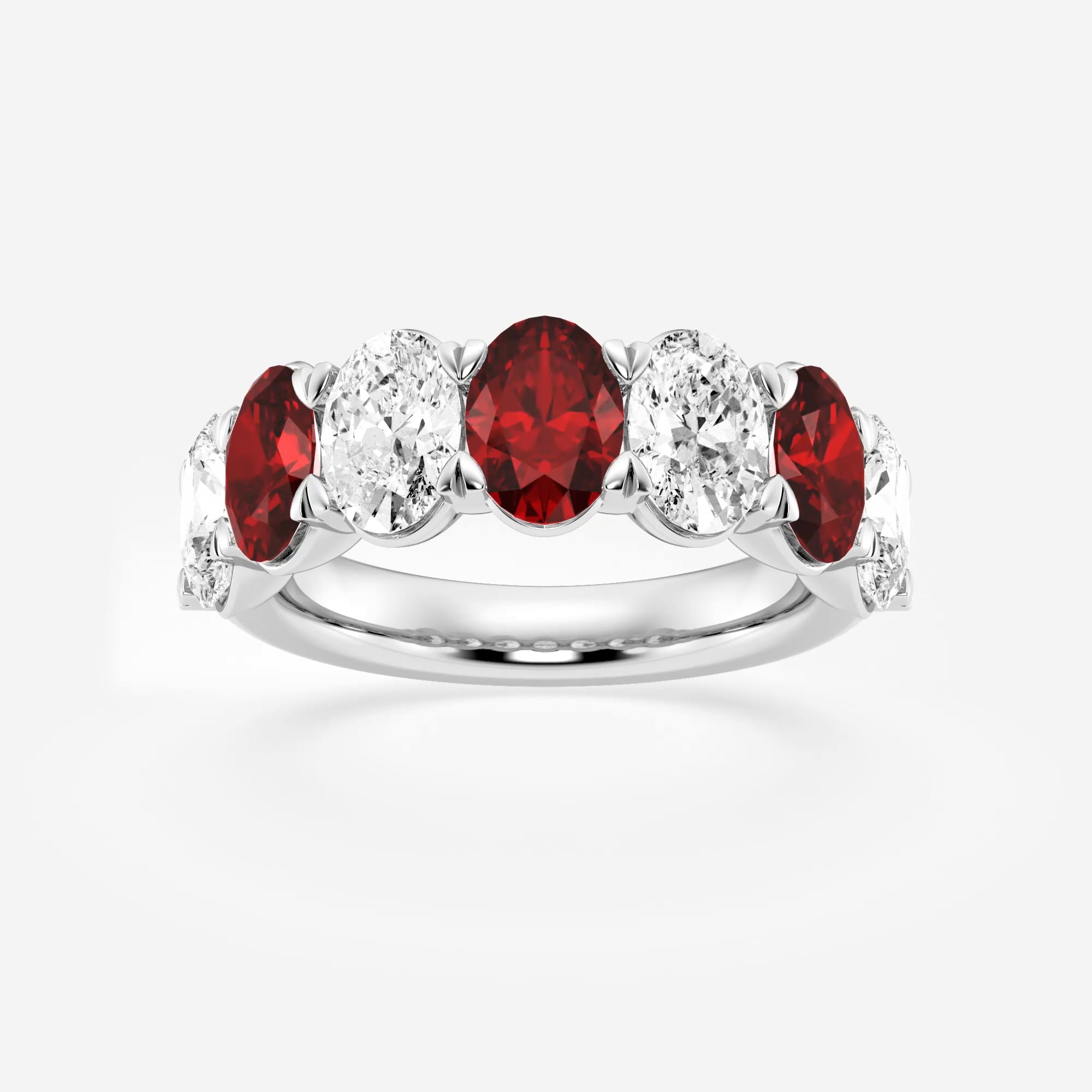 product video for 7.0x4.9 mm Oval Cut Created Ruby and 2 7/8 ctw Oval Lab Grown Diamond Anniversary Band