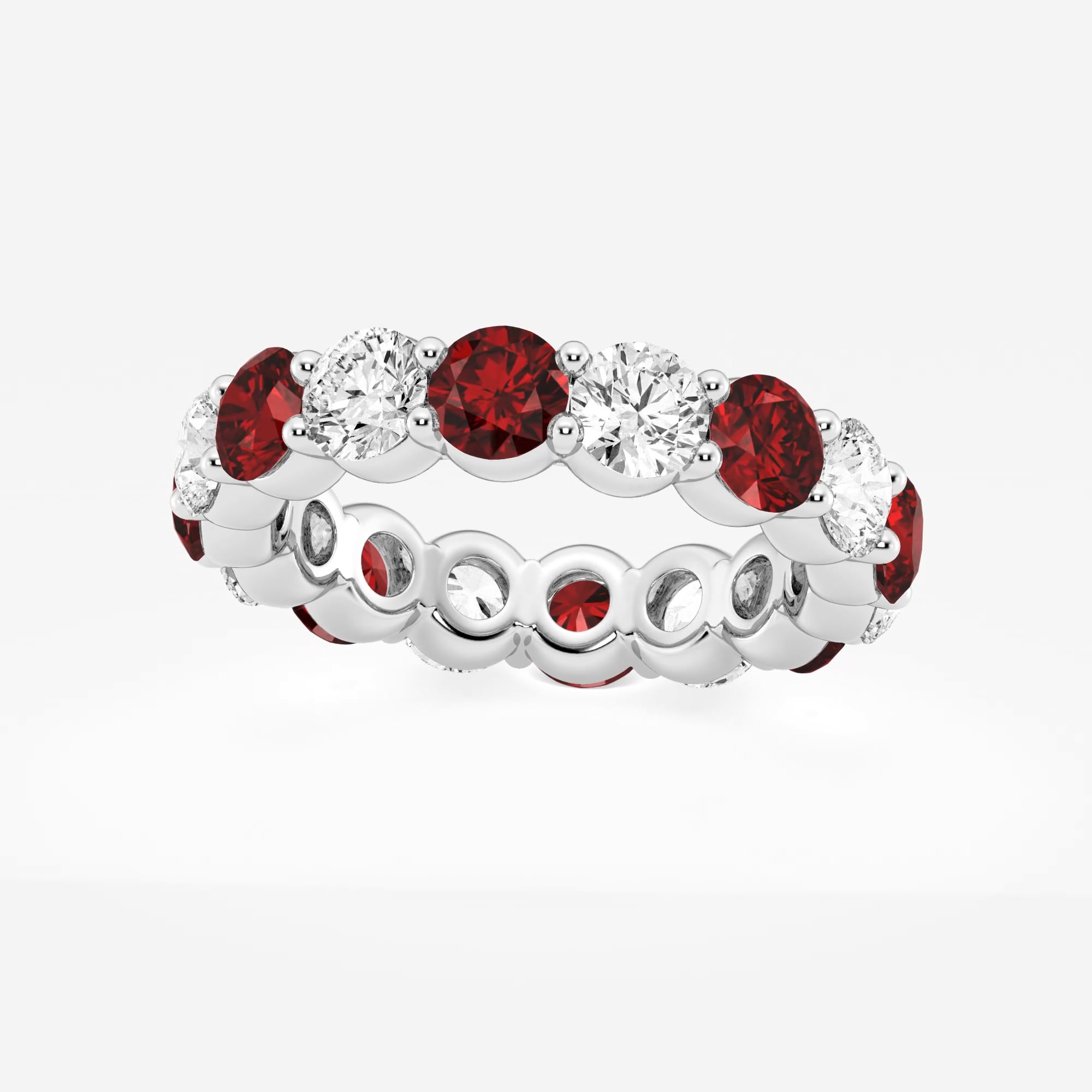 product video for 4.6 mm Round Cut Created Ruby and 2 2/3 ctw Round Lab Grown Diamond Eternity Band - 4.6mm Width
