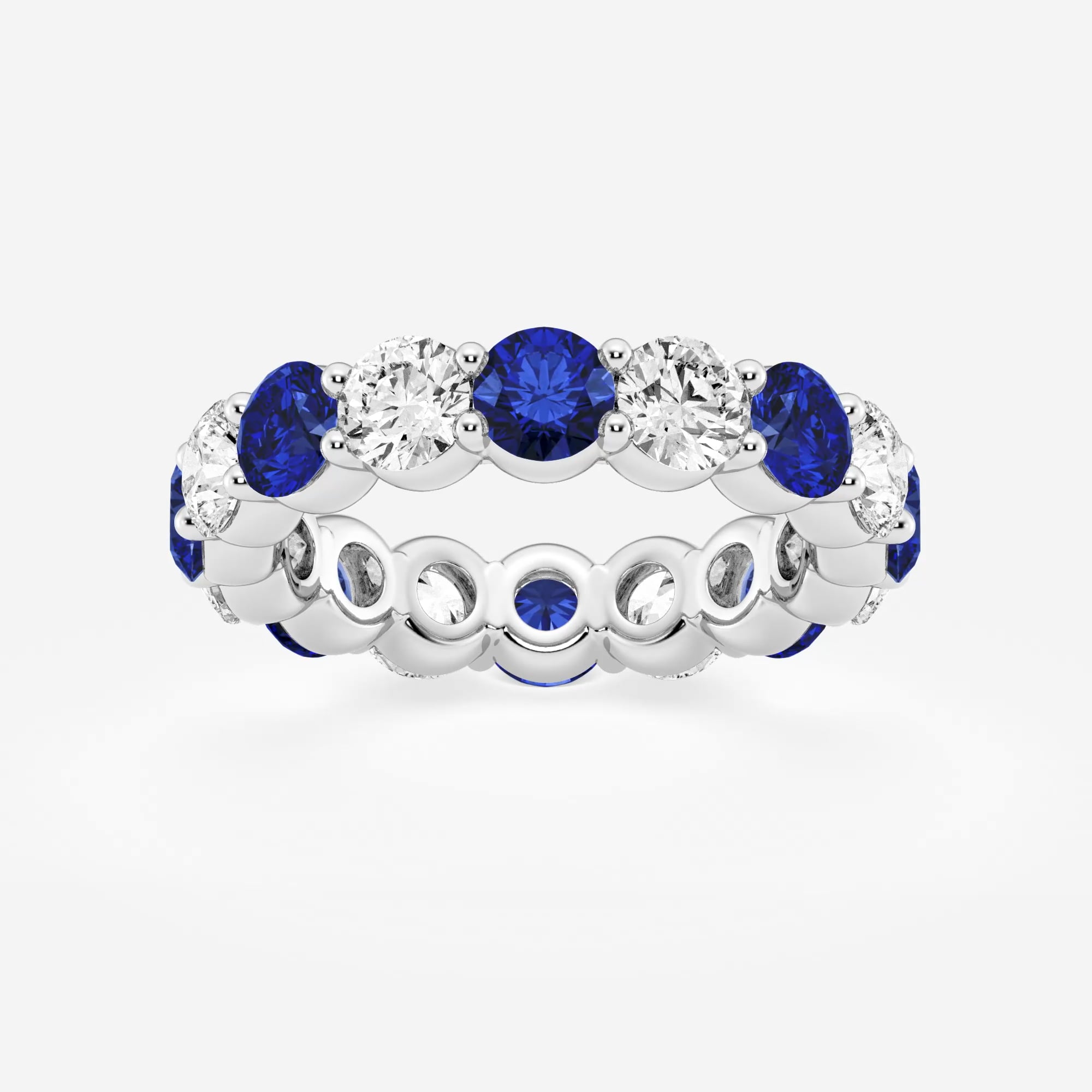 product video for 4.3 mm Round Cut Created Sapphire and 2 2/3 ctw Round Lab Grown Diamond Eternity Band - 4.3mm Width