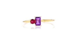 20 Carat Amethyst and .10 Carat Rhodolite Garnet Ring in 14kt Yellow Gold